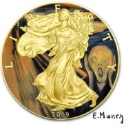 USA EDVARD MUNCH - THE SCREAM - CLASSIC ART American Silver Eagle 2019 Walking Liberty $1 Silver coin Gold plated 1 oz